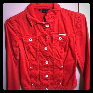 Red Armani denim jacket